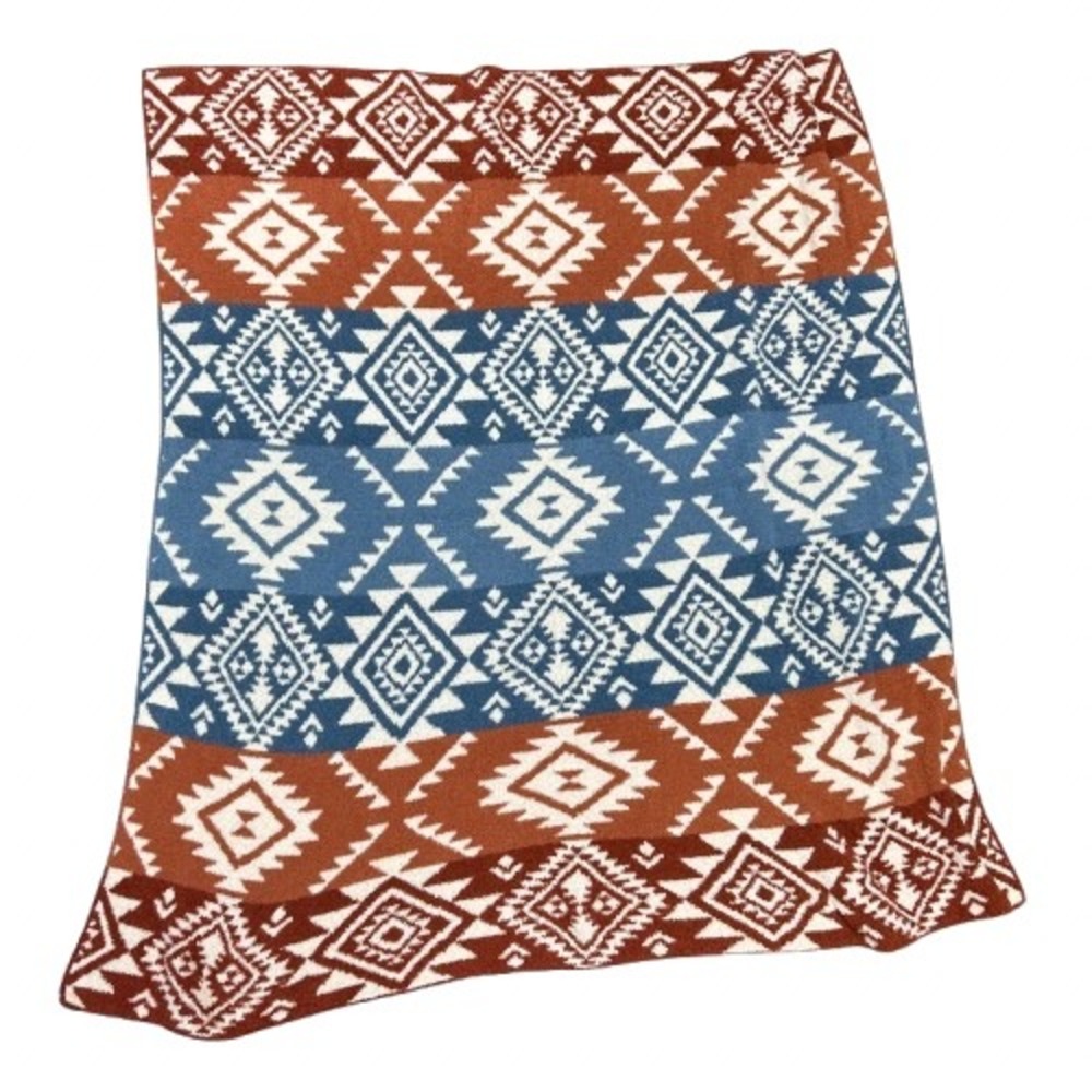 Hobby Lobby Throw Blanket 50x57 Orange Blue Geometric Southwestern Plush